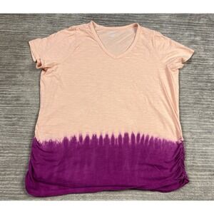 Lane Bryant Top Womens 18/20 Pink Ruched Side Tee Shirt Short Sleeve Cotton